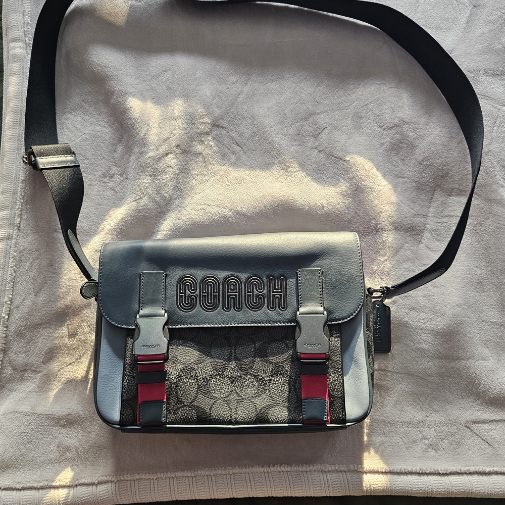 Coach Black and Gray Messenger Bag with Red Accents